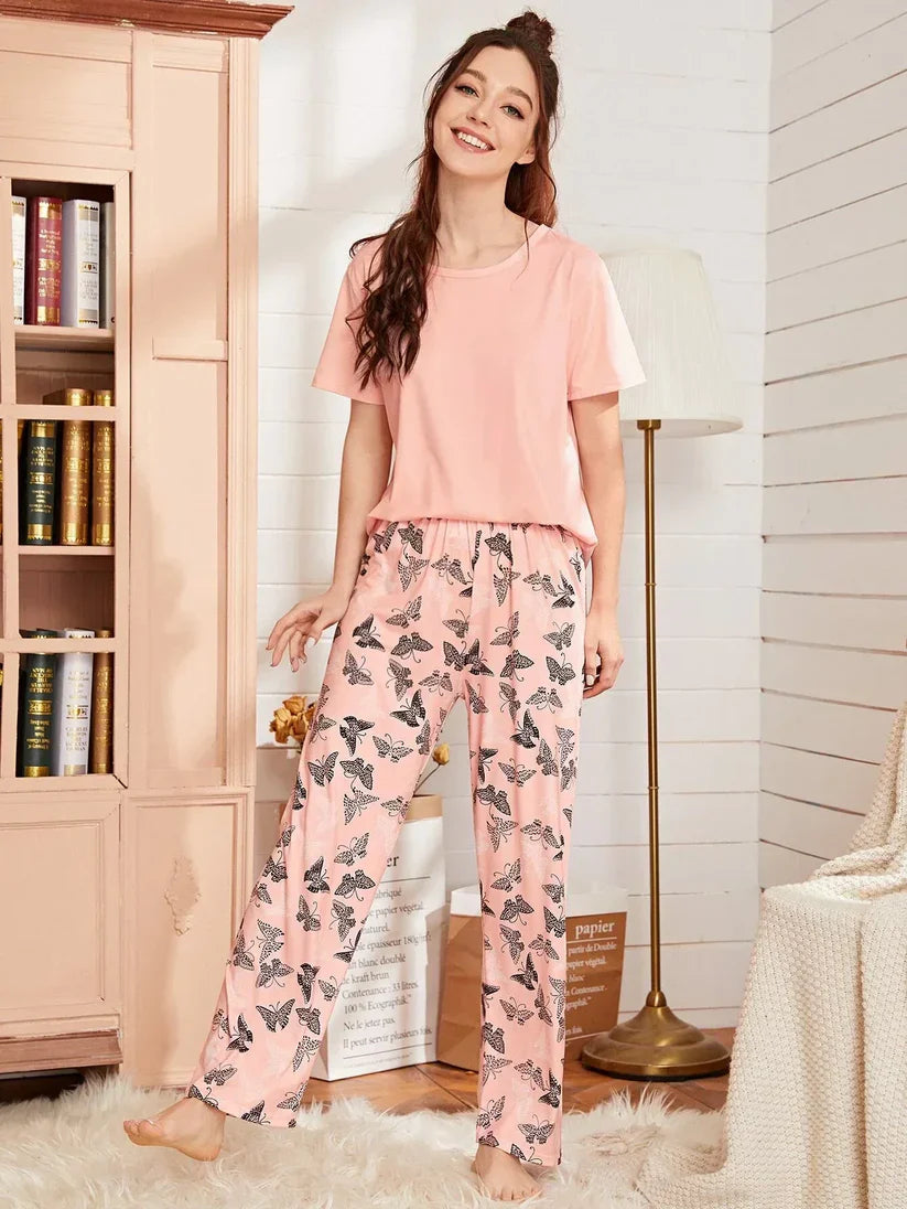 11.11 Sale Baby Pink With Butterfly Printed - PJ SUIT FOR WOMEN