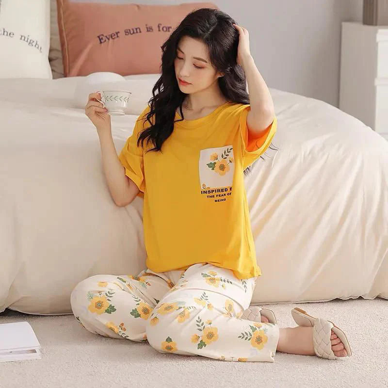 Pocket Flower PJ Suit - Mustard