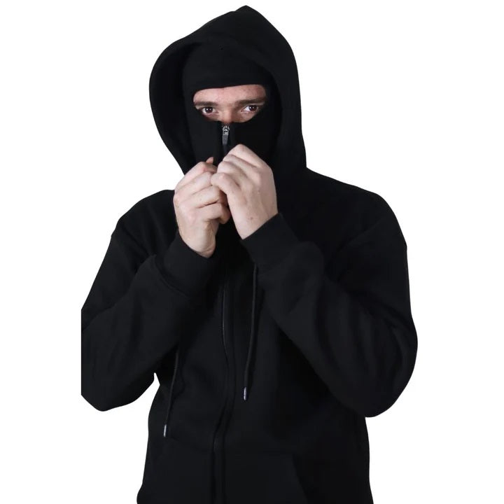 Balaclava Ninja Zipper Hoodie - Black