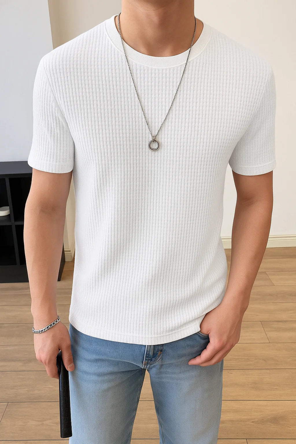 Waffle Knitted Tshirt - White