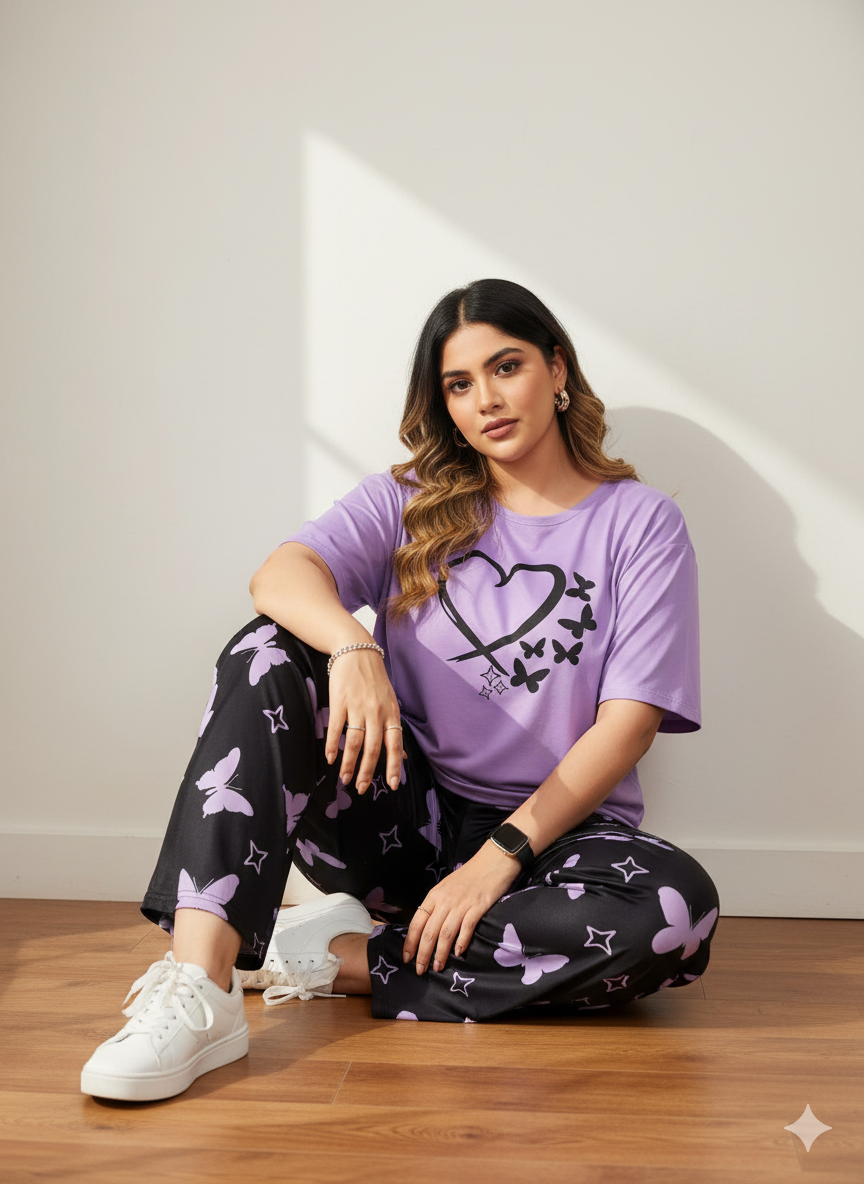 11.11 Sale Purple Butterfly Printed - PJ SUIT FOR WOMEN