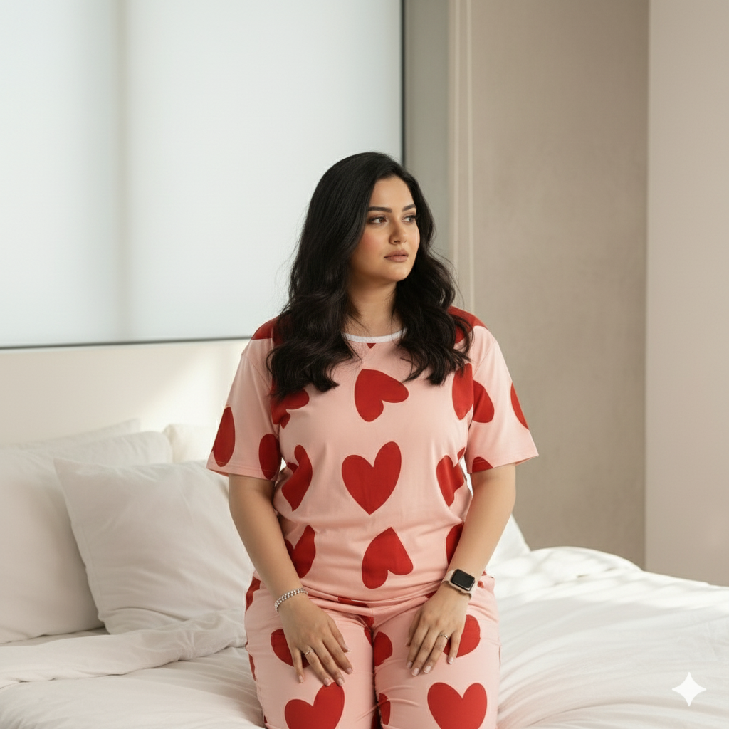 11.11 Sale PINK HEART DILBAR PRINTED - PJ SUIT FOR WOMEN