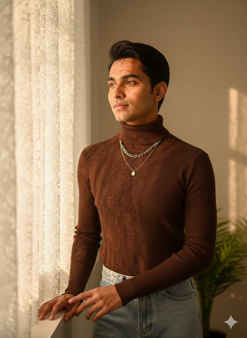 Mens High Neck - Brown