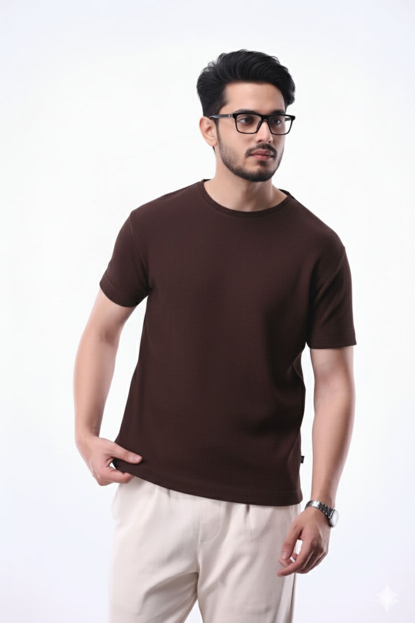 Waffle knitted Tshirt - Brown