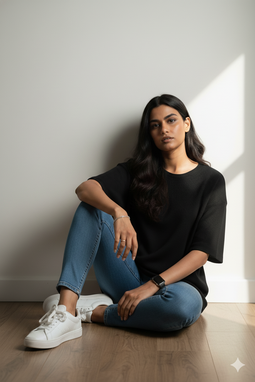 Oversized Knitted Tshirt - Black