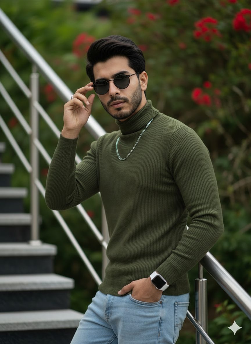 Mens High Neck - Olive