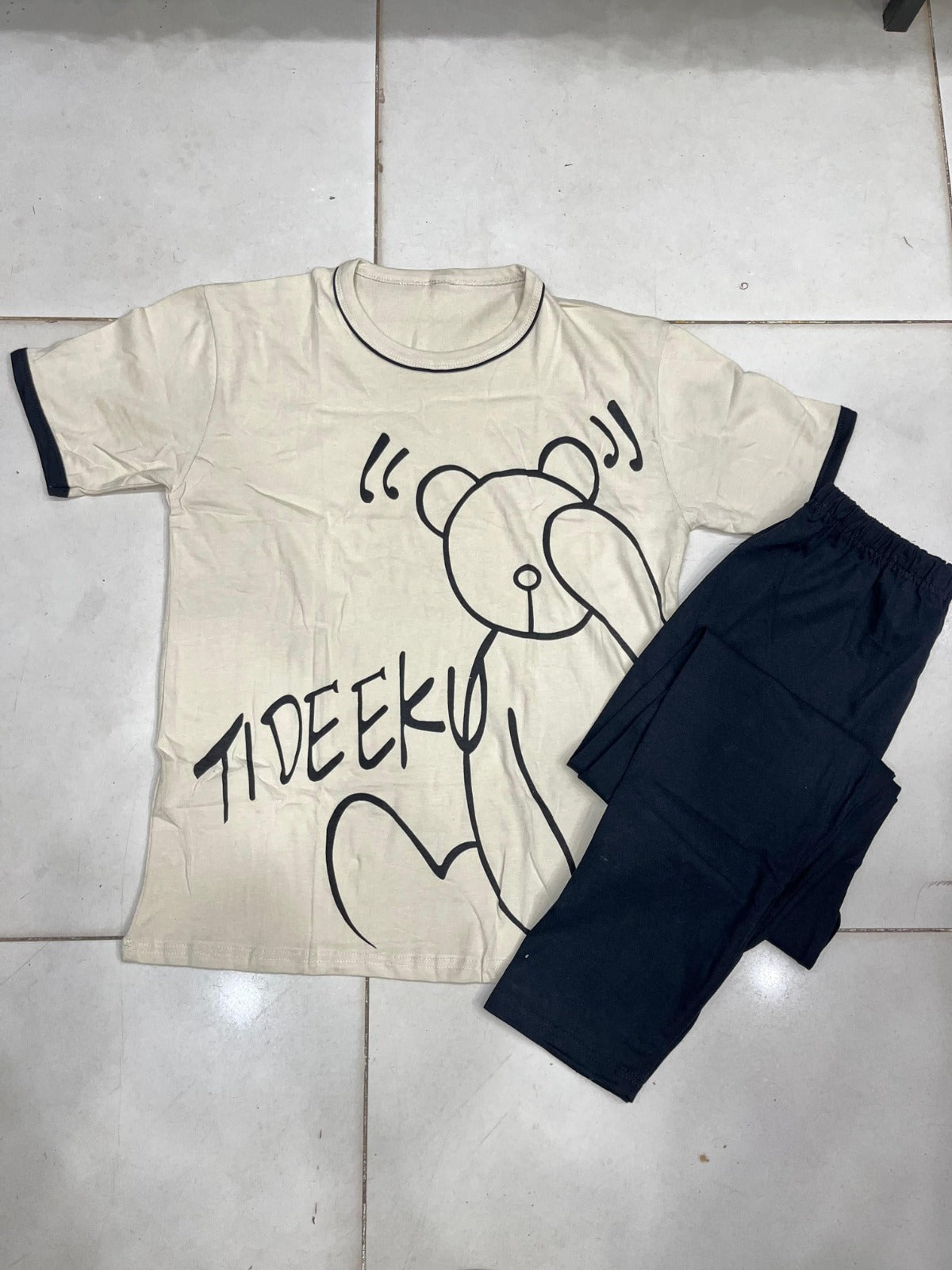 11.11 Sale Cream Bear Printed - PJ SUIT FOR WOMEN