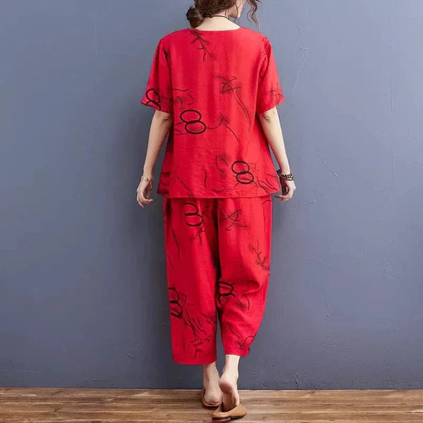 11.11 Sale HN-RED RING CAPRI PRINTED - PJ SUIT FOR WOMEN