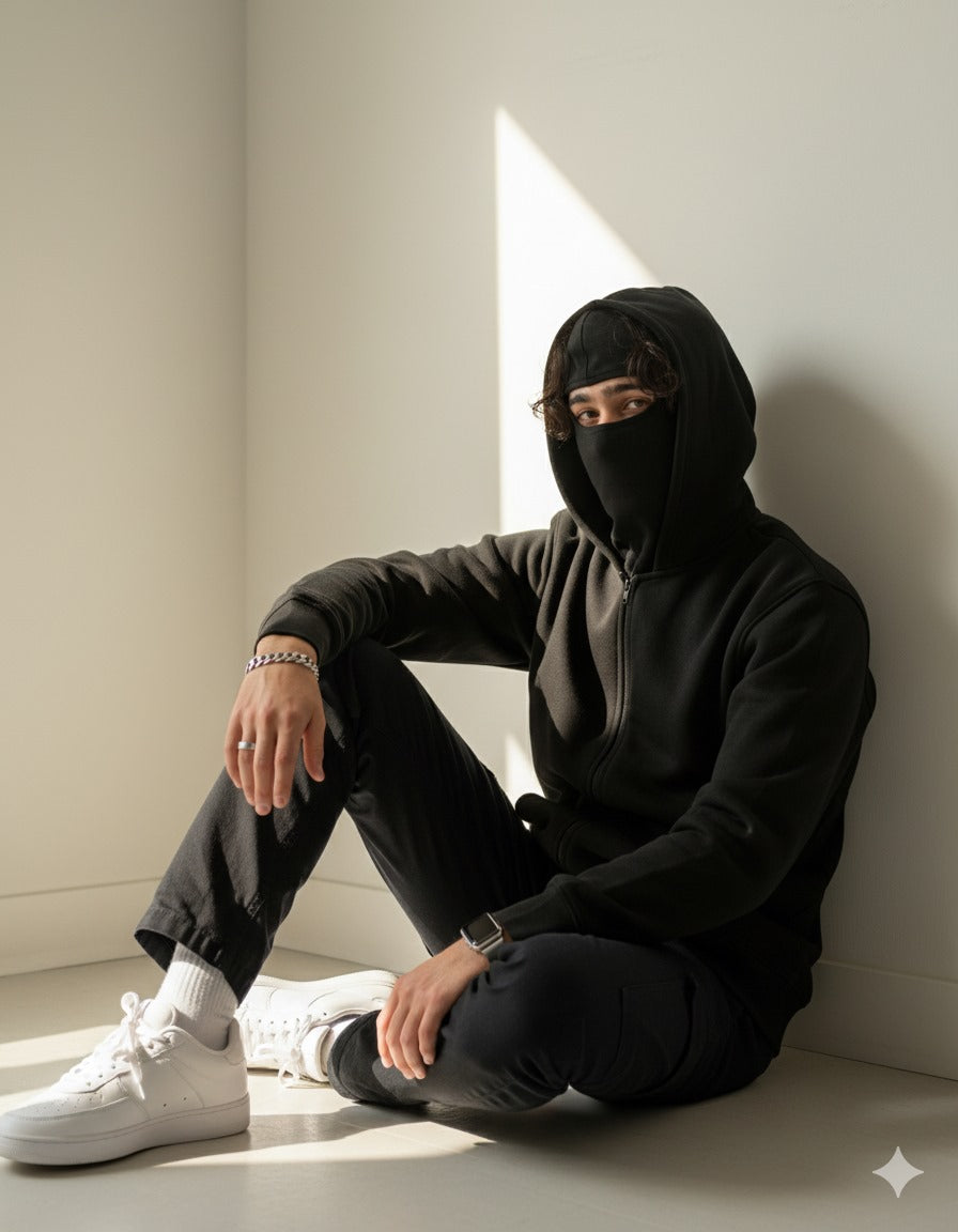 11.11 SALE : BALACLAVA Zipper Hoodie - Black