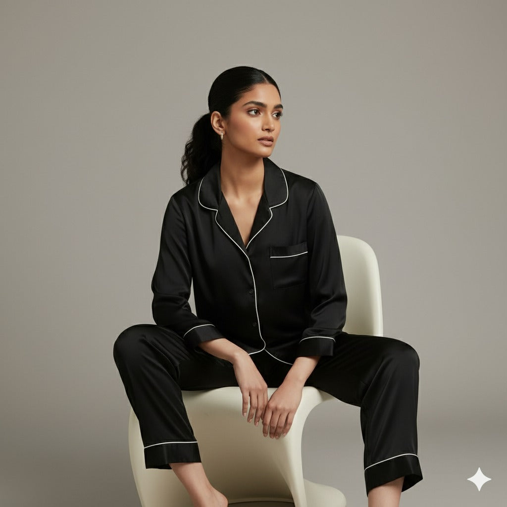 Silk Night Suit - Black