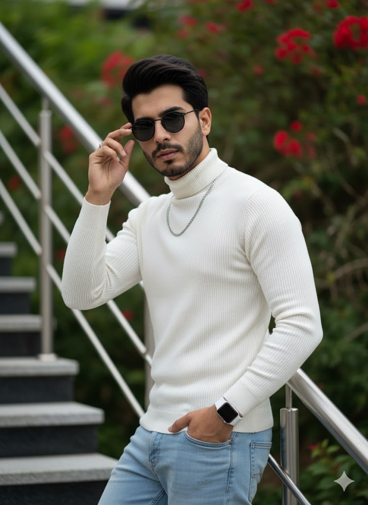 Mens High Neck - White