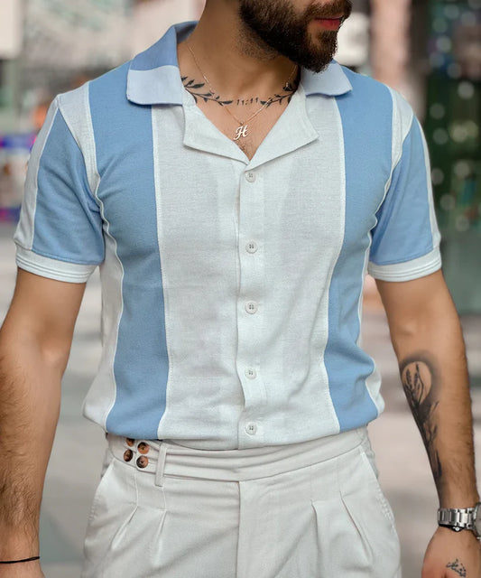 Old Money Style Cuban Shirt B2 - Blue/White