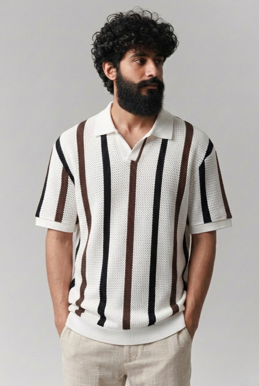 Jhonny Collar Striped Knitted Polo
