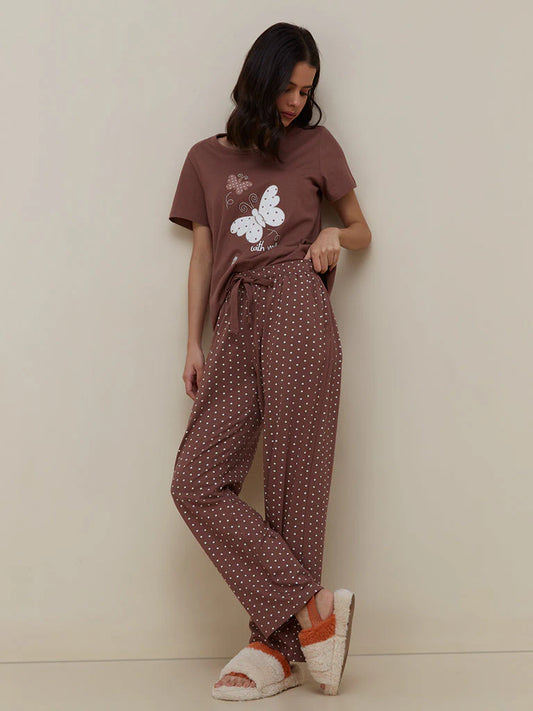 Brown Butterfly Printed PJ Suit