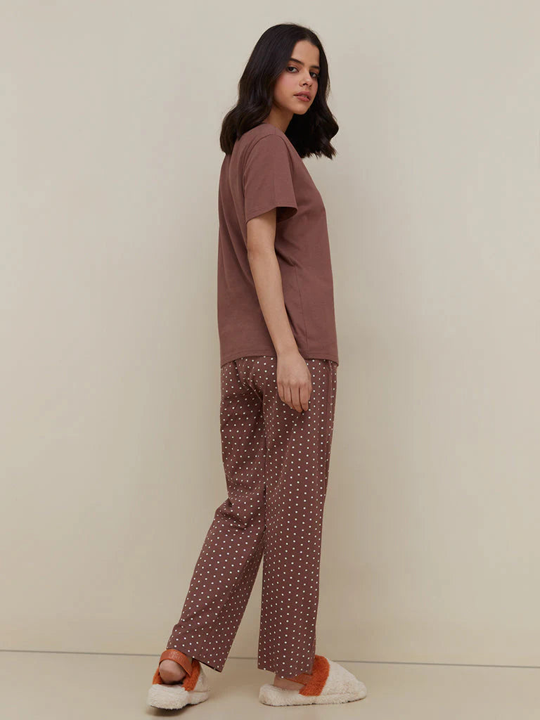 Brown Butterfly Printed PJ Suit