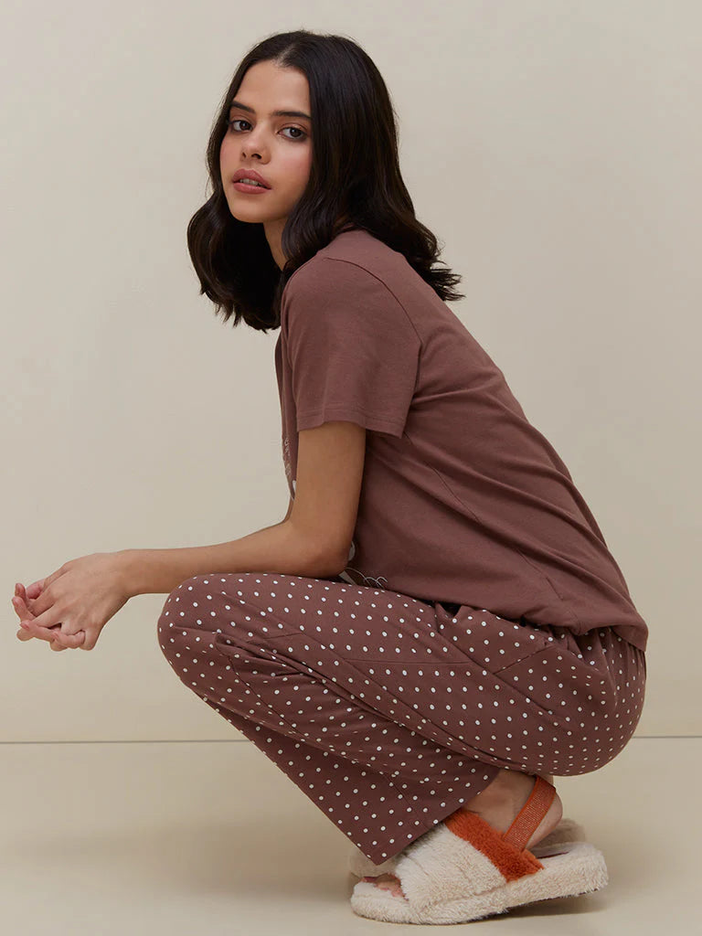 Brown Butterfly Printed PJ Suit
