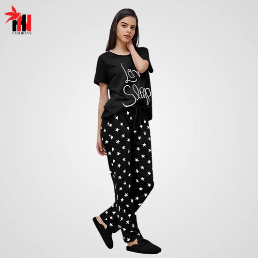 Black Love Sleep Printed PJ Suit