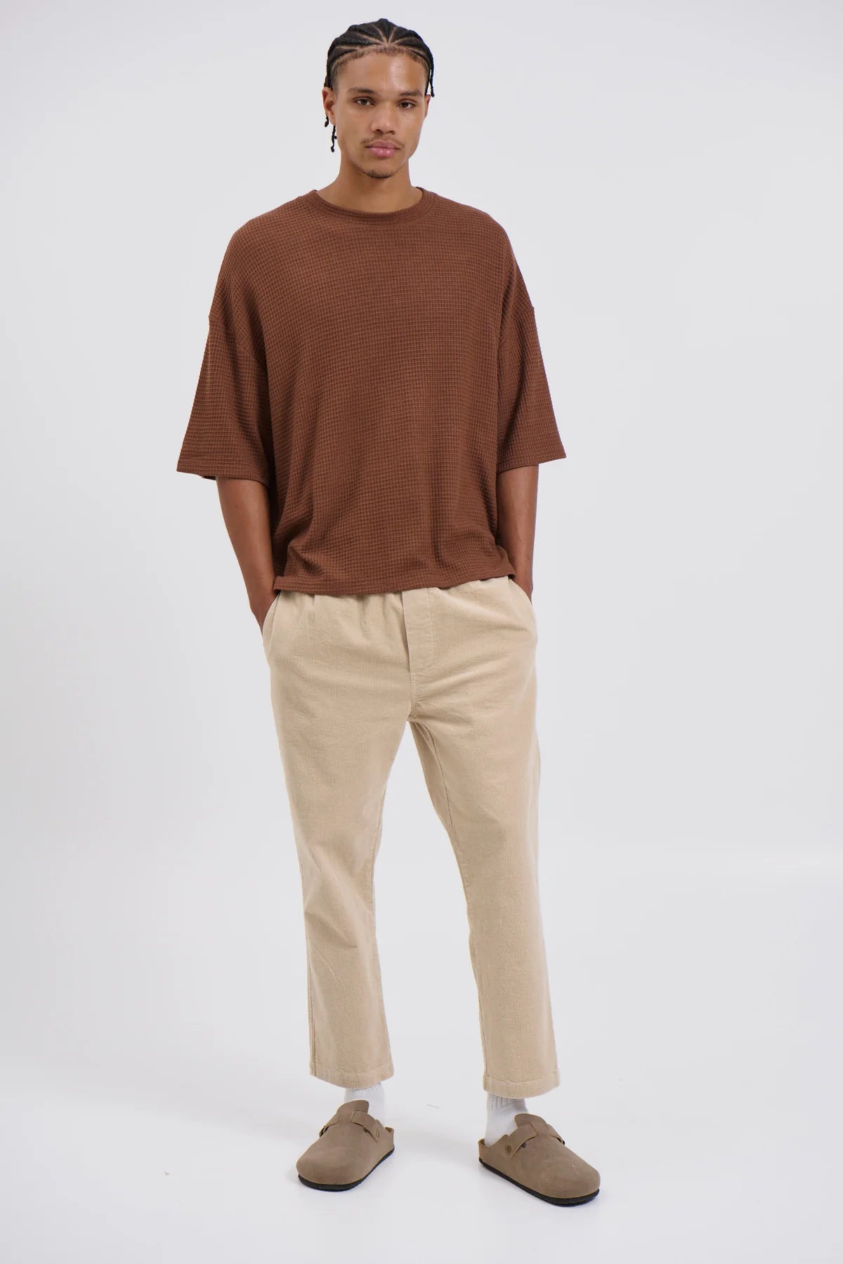 Oversized Waffle Knit Tee For Men - Brown