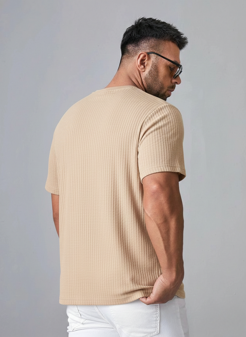 Oversized Waffle Knit Tee For Men - Beige