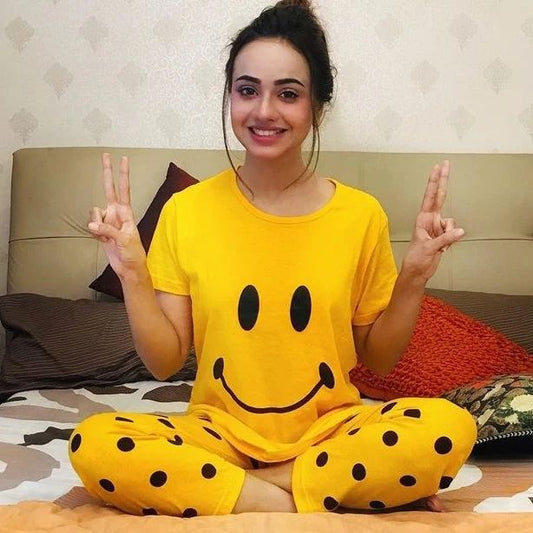 Yellow Smiley Printed PJ Suit
