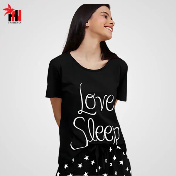 Black Love Sleep Printed PJ Suit