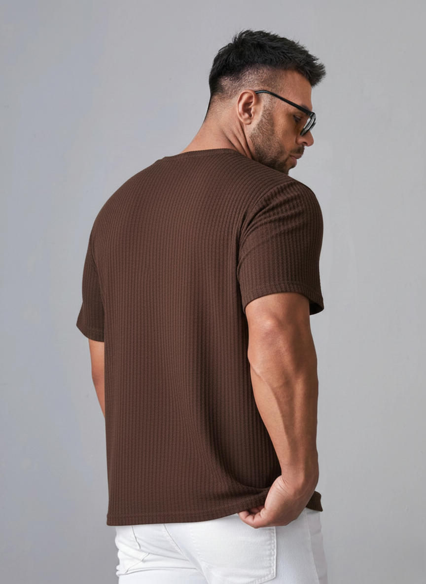 Oversized Waffle Knit Tee For Men - Brown