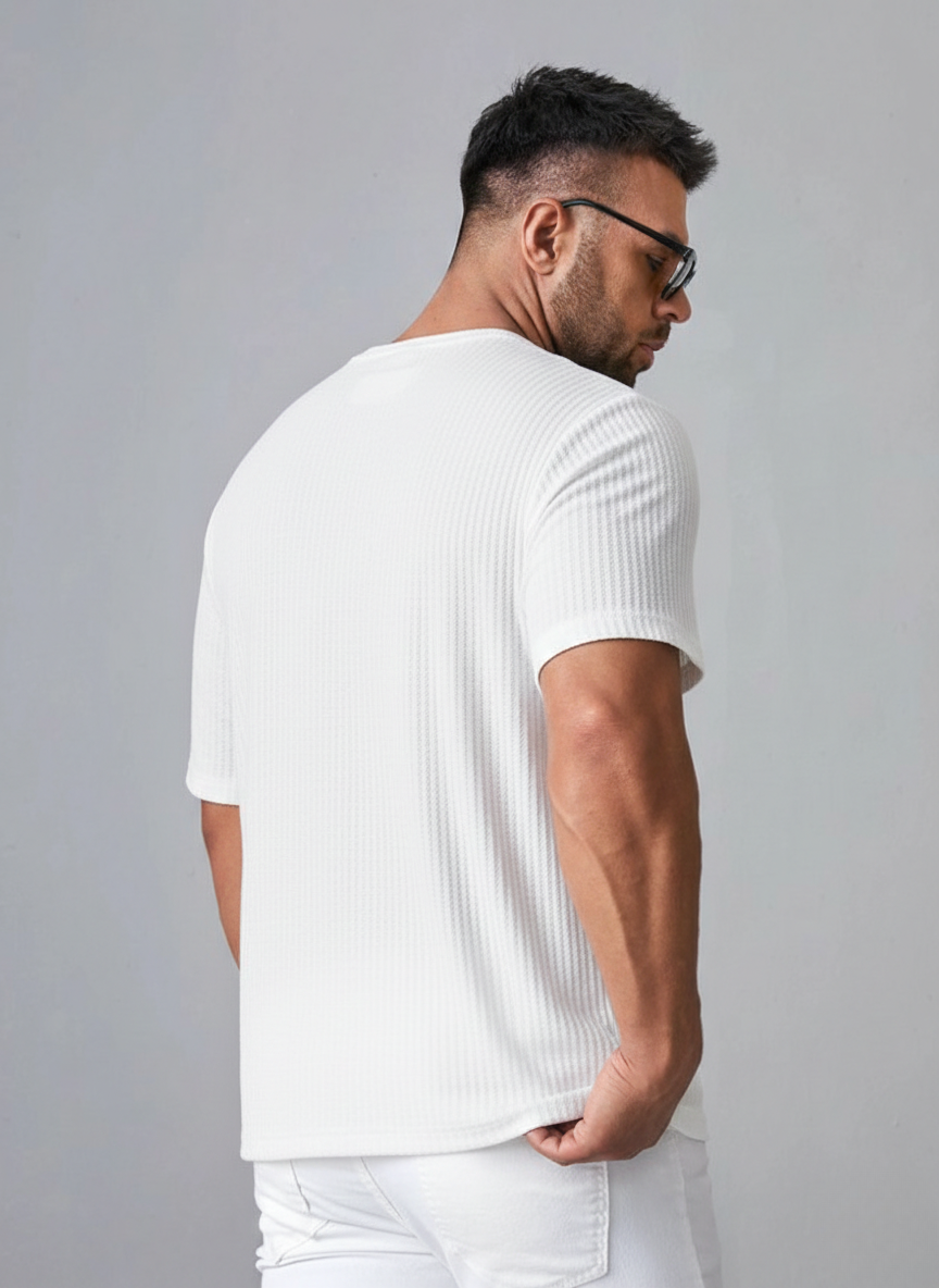 Oversized Waffle Knit Tee For Men - WHITE