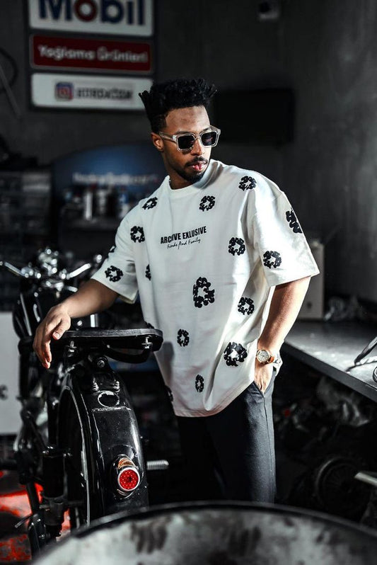 Floral Printed Oversized T-Shirt - White