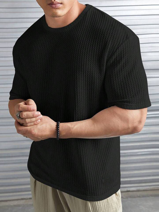 Oversized Waffle Knit Tee For Men - BLACK