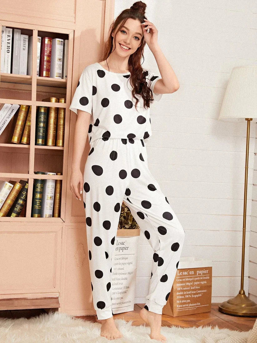 11.11 Sale BLACK AND WHITE DOTS HALF SLEEVES PRINTED - PJ SUIT FOR WOMEN