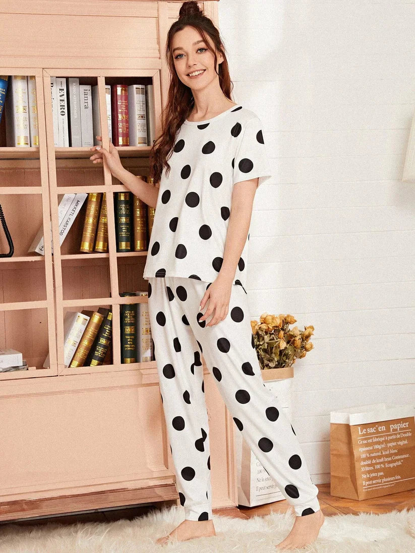 11.11 Sale BLACK AND WHITE DOTS HALF SLEEVES PRINTED - PJ SUIT FOR WOMEN