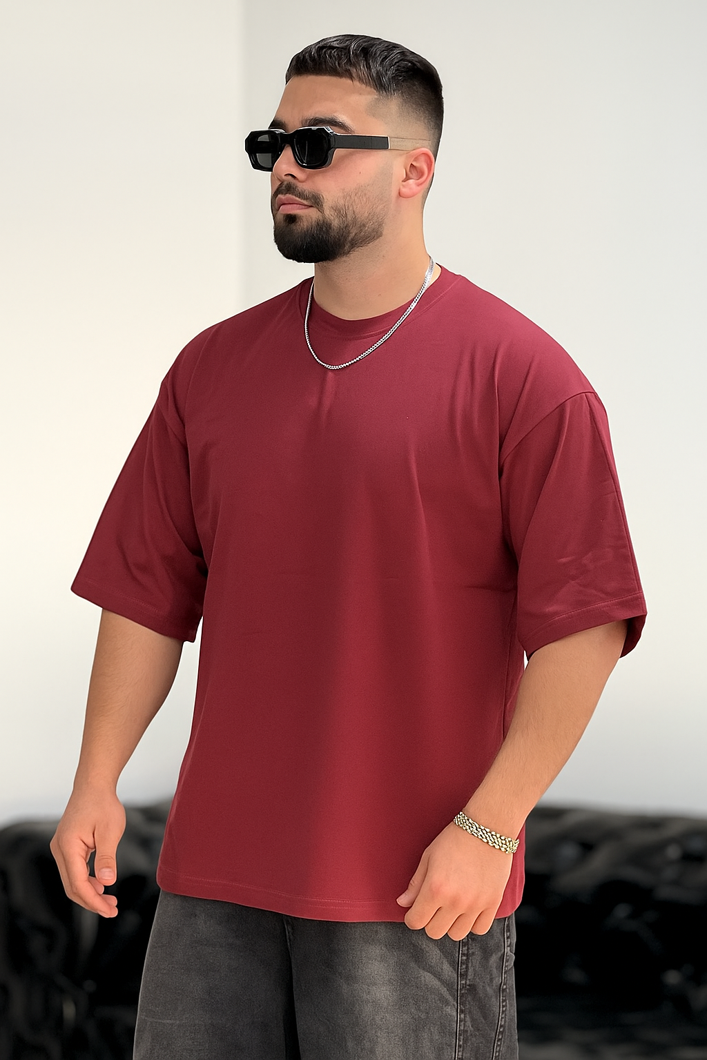 DropShoulder T-Shirt For Men - MEHROON