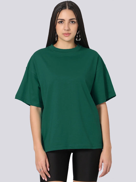 DropShoulder T-Shirt For Women - DARK GREEN