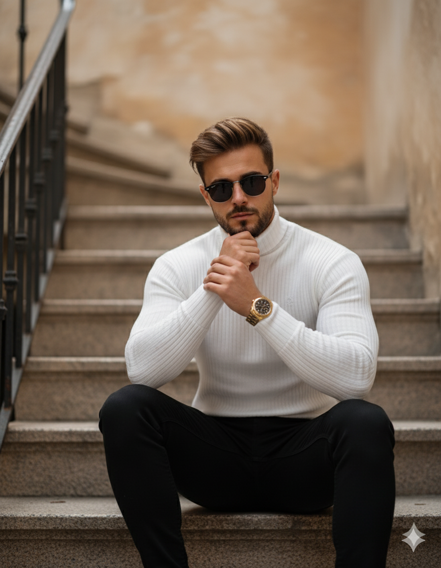 Mens High Neck - White