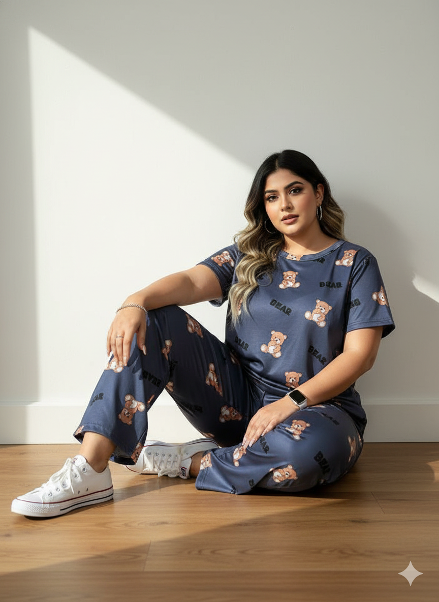 Teddy Bear Printed Pj Suit
