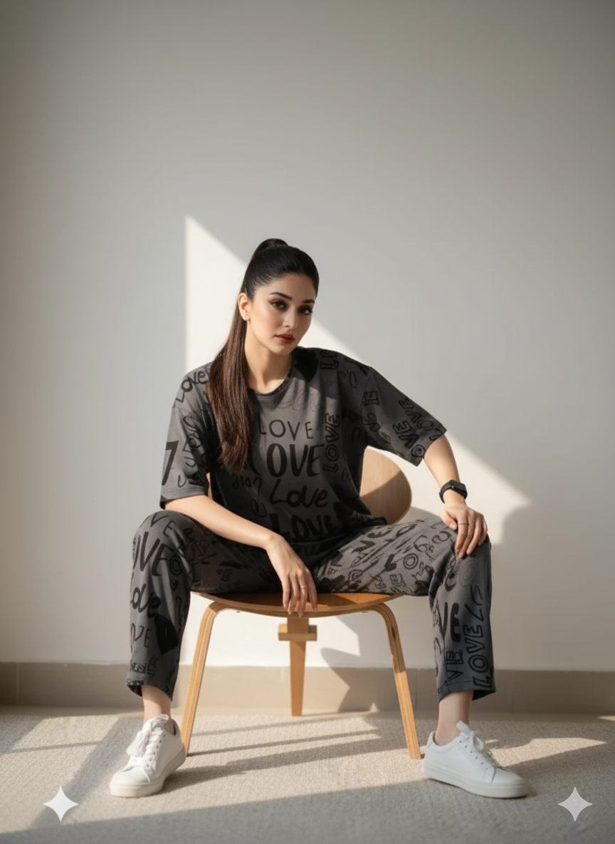 11.11 Sale LOVE DROPSHOULDER CHARCOAL - PJ SUIT FOR WOMEN