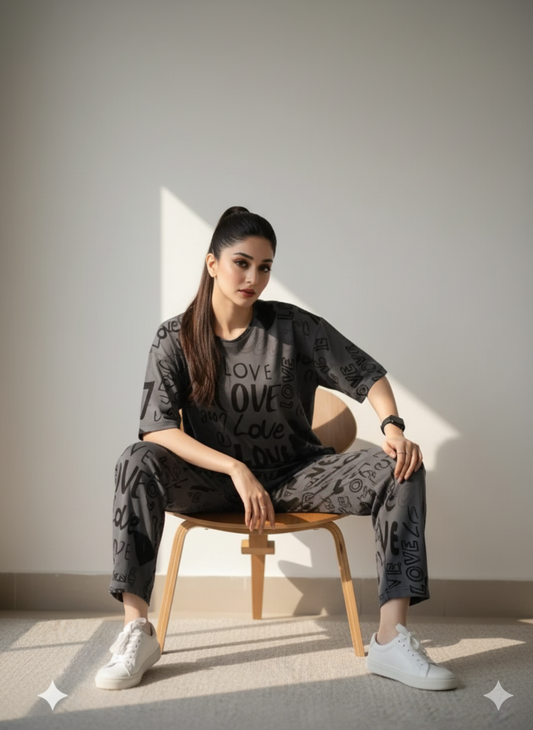 11.11 Sale LOVE DROPSHOULDER CHARCOAL - PJ SUIT FOR WOMEN