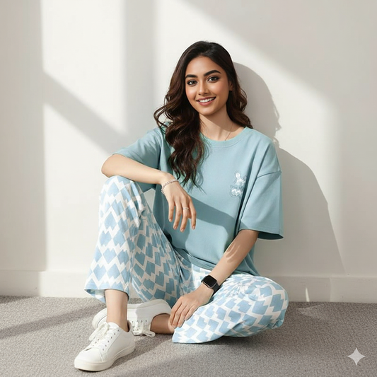 Motion Printed Pj Suit - Skyblue