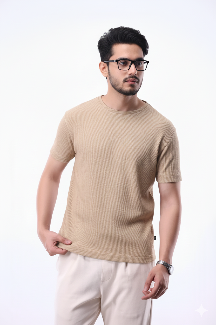 Waffle knitted Tshirt - Beige