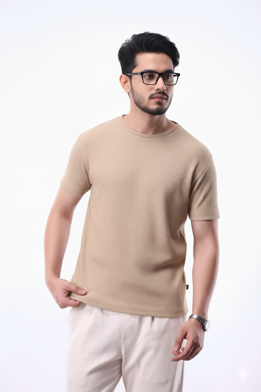 Waffle knitted Tshirt - Beige