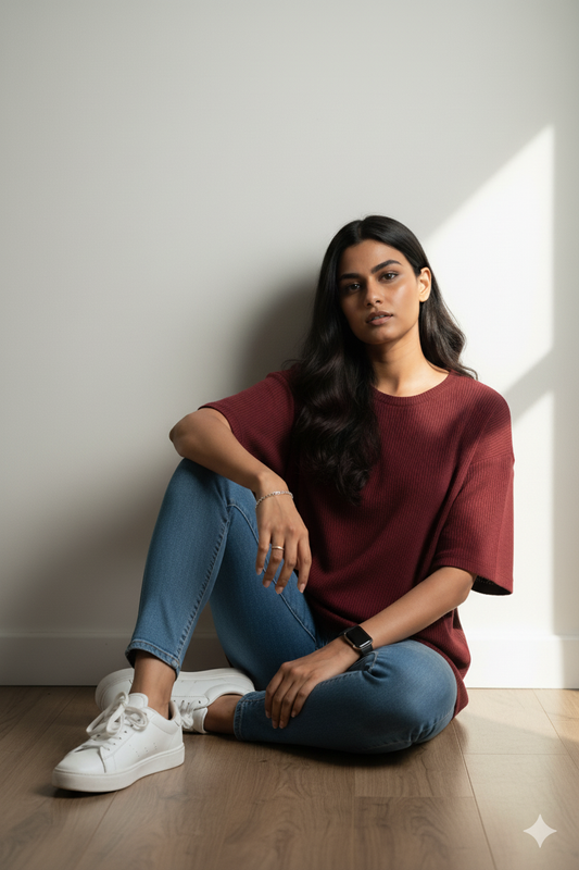 Oversized Knitted Tshirt - Maroon