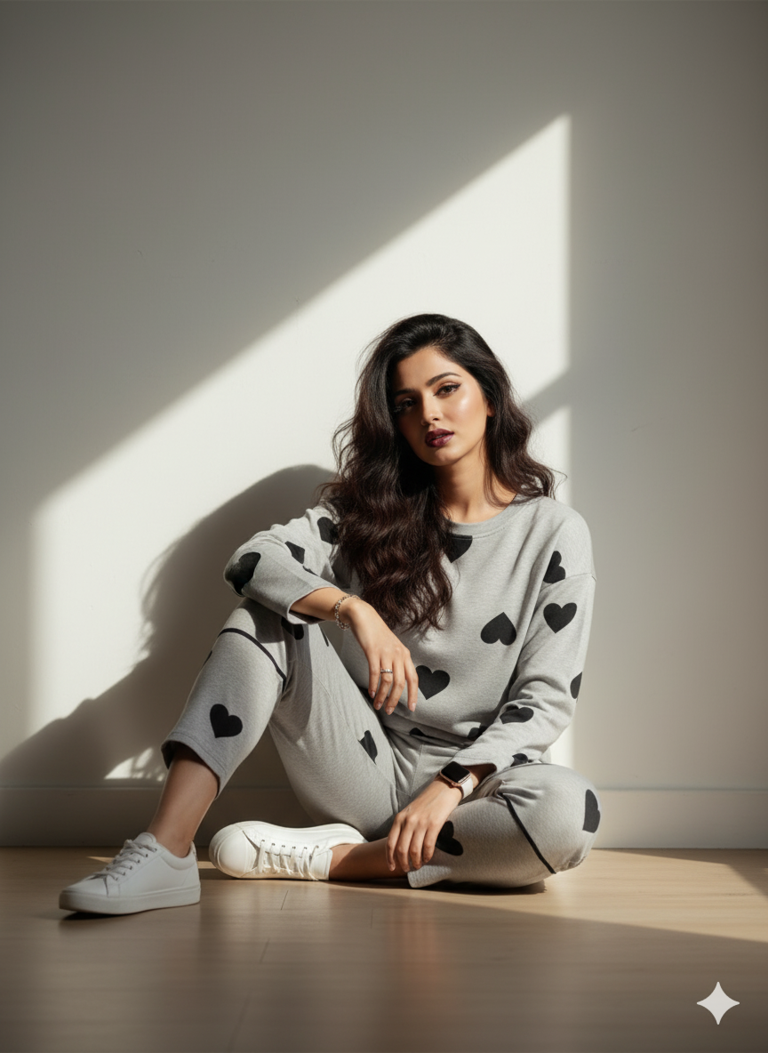 11.11 Sale GREY HEART - FULL SLEEVES PJ SUIT FOR WOMEN