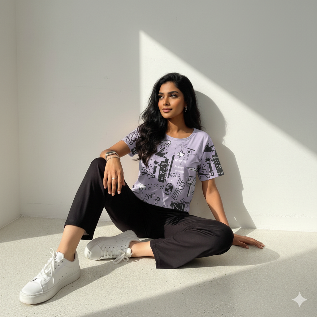 11.11 Sale Planet Printed Purple- PJ SUIT FOR WOMEN