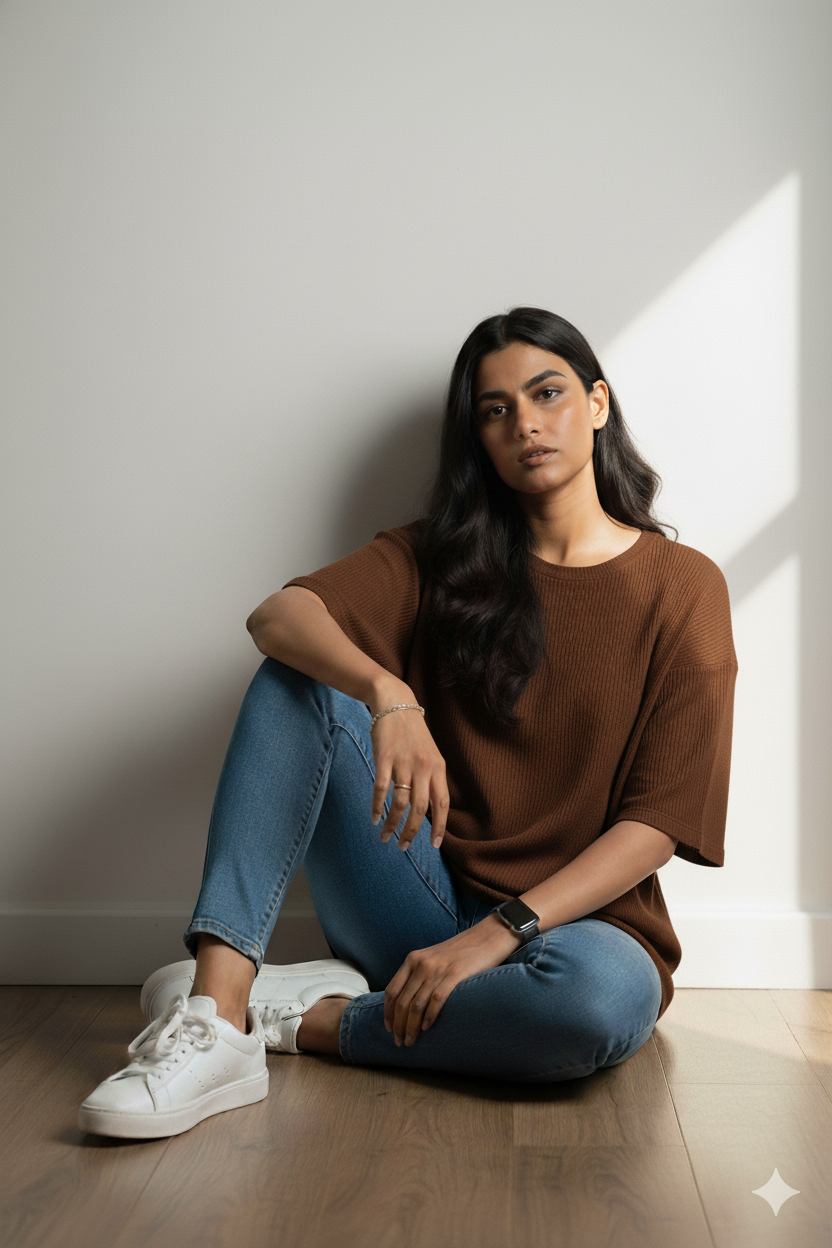 Oversized Knitted Tshirt - Brown