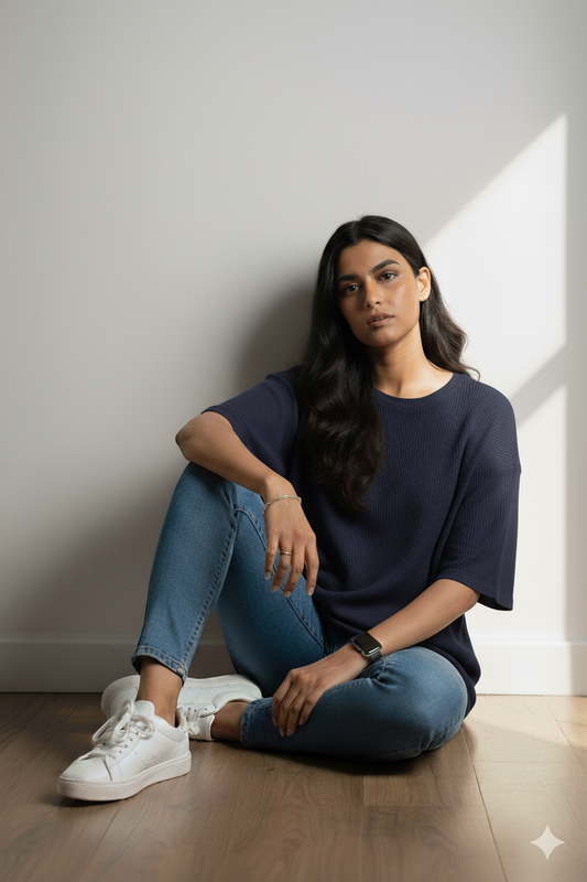 Oversized Knitted Tshirt - NavyBlue