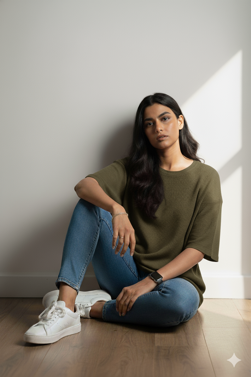 Oversized Knitted Tshirt - Olive