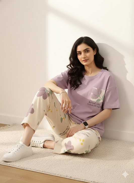 11.11 Sale POCKET FLOWER LILAC - PJ SUIT FOR WOMEN