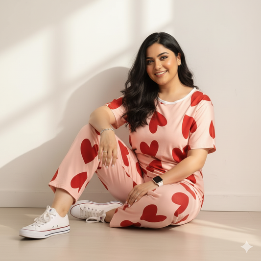 11.11 Sale PINK HEART DILBAR PRINTED - PJ SUIT FOR WOMEN