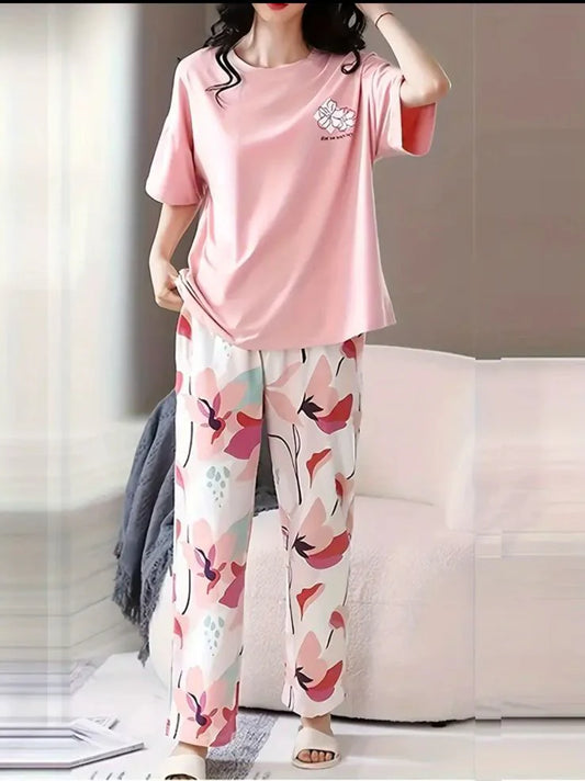 Floral Printed PJ Suit 001 - Pink