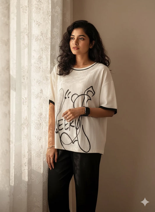 11.11 Sale Cream Bear Printed - PJ SUIT FOR WOMEN